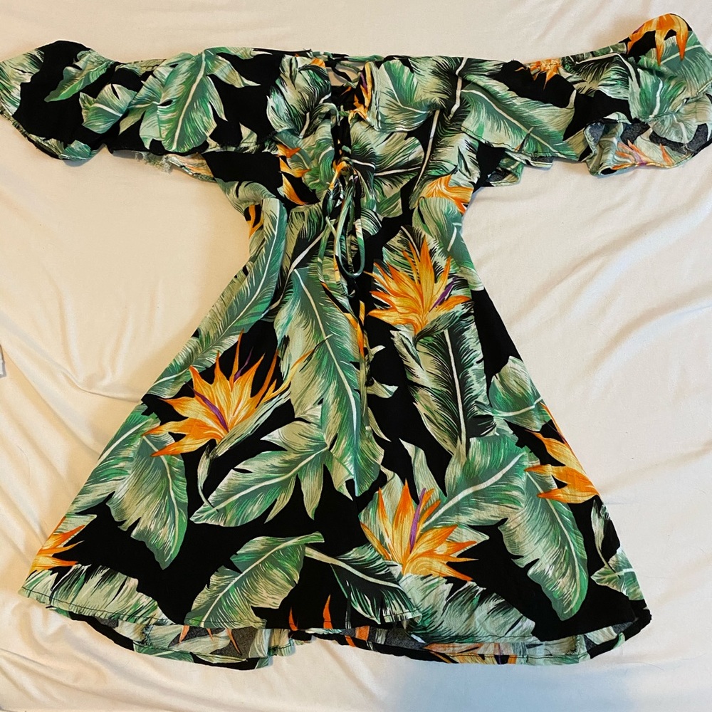 Summer Tropical Vacation Dress. Lace-up Front